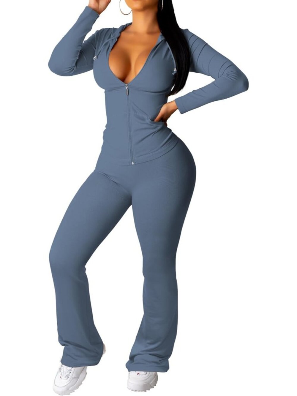 Women's  2 Piece Sets Black Grey Track Suit Casual Long Sleeve Sweatpants Outfit